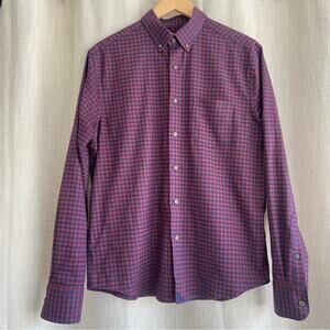 UNTUCKit Leland Button Down Long Sleeve Shirt Red Blue Check Plaid Medium